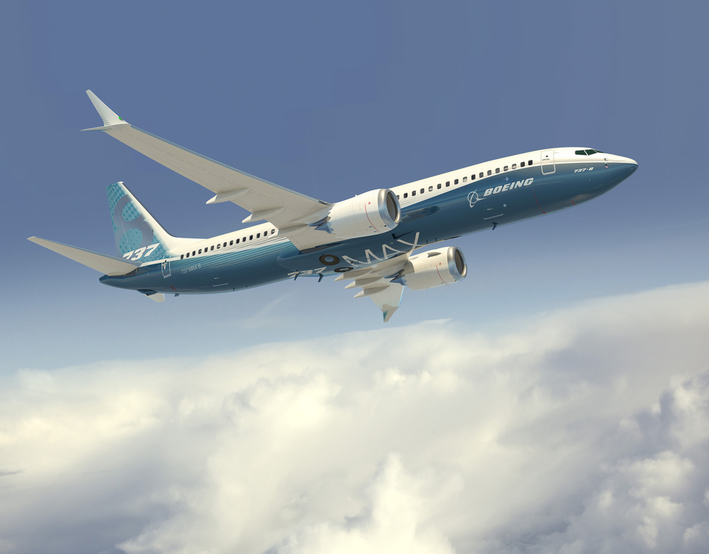 Boeing trial: Image of a Boeing 737 MAX 8 in flight.