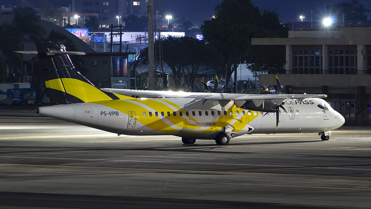 A parked Voepass ATR aircraft.