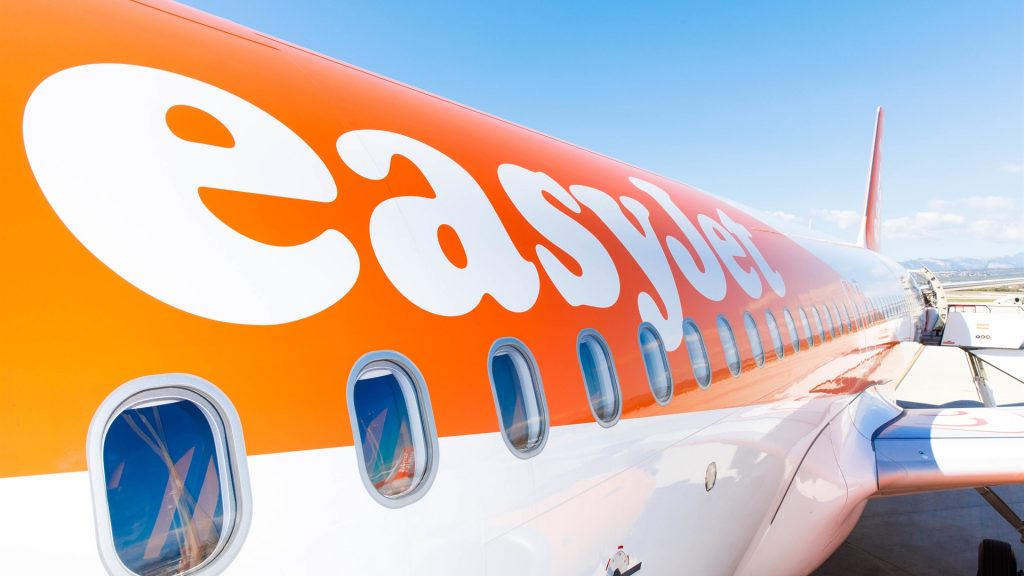 Close-up of easyJet fuselage