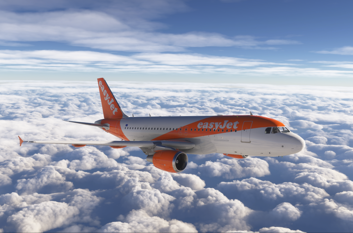 An easyJet Airbus in flight above cloud