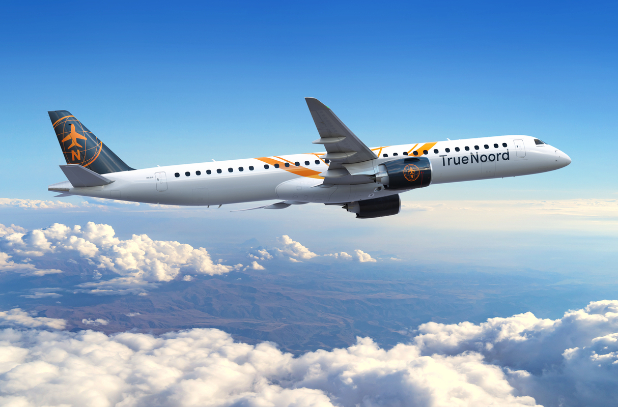 Render of a TrueNoord Embraer E195-E2 in flight