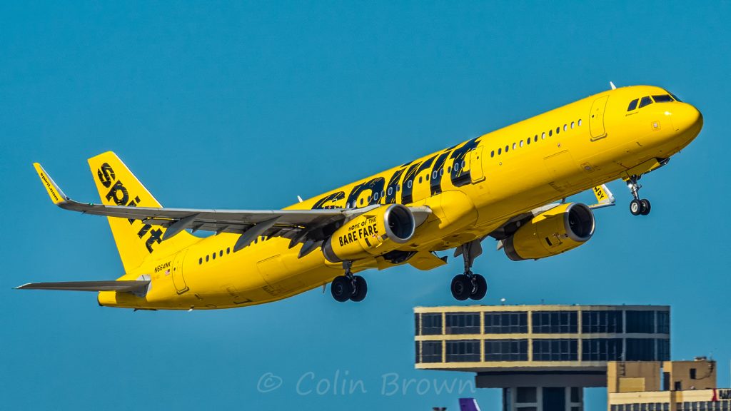 A Spirit Airlines A321 takes off